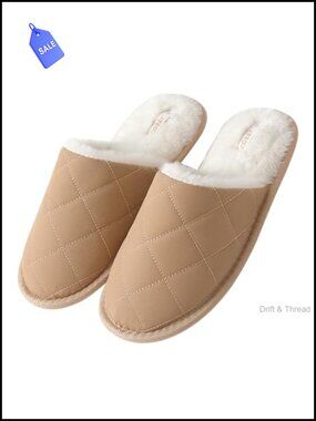 Faux Fur Memory Foam Quilted Slip On Slippers Indoor Outdoor